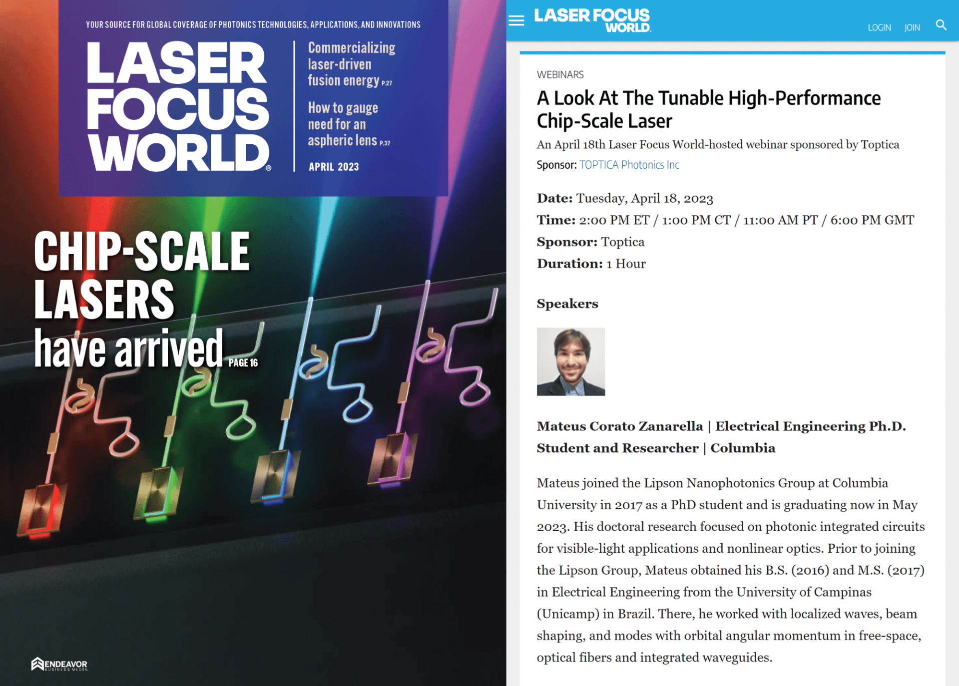 Laser Focus World cover and webinar